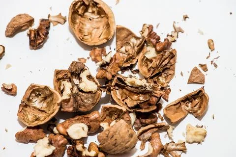 Close-up of shelled walnuts background Stock Photos