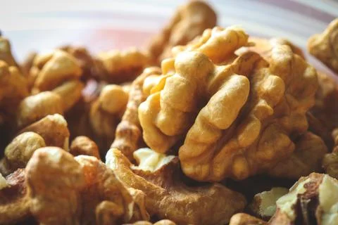 Close up on shelled walnuts Stock Photos