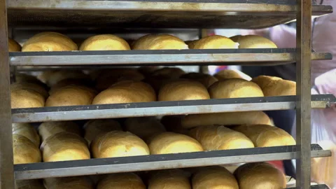 Close-up of shelves with loaves of bread in the store. Stock Footage 124975183