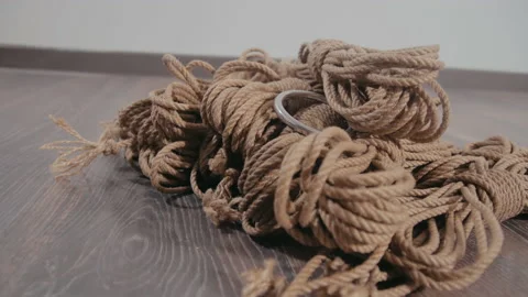 Close-up of shibari ropes. Coils of rope for binding. Stock Footage 142606001