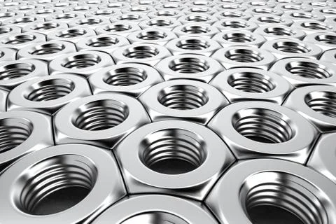 Close-up shiny chrome nuts in form of honeycombs Stock Illustration