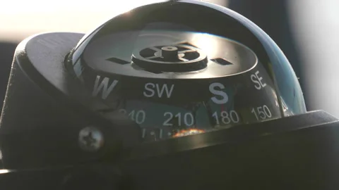 Close Up Ship Compass Marine Nautical Navigation Instrument, Sea Boat Travel Stock Footage 151939359