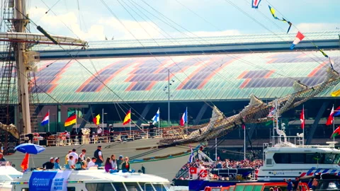 Close-Up of Ship Details During SAIL Amsterdam 2025 4K Stock Footage 336295153