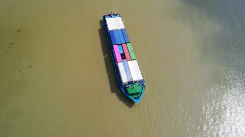 Close-up of Shipping cargo to harbor by ship on Saigon River, Vietnam Stock Footage 204849253