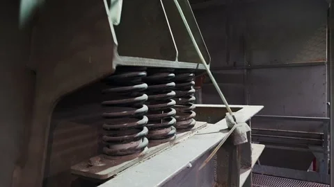 Close-up of shock absorbers of a machine for screening of bulk materials in work Video stock 150146810