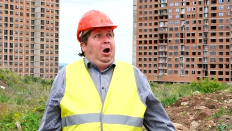 Close up of shocked worker or architect face expression. Wow man emotion on Stock Footage 111910853