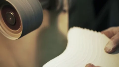 Close up of shoemaker s hands tissue and sander 스톡 동영상 75938784