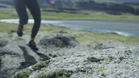 Close up of shoes during a trail run Stock Footage 87867600