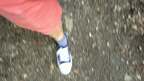 Close up of Shoes Walking on Forest Path Stock Footage 104403139