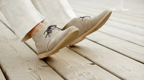 Close up of shoes wiping up and down. casual male fashion. beige shoes Stock Footage 42948506