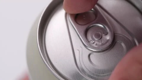 Close-up shoot of hand opening the can of beer, soda or soft drink Stock Footage 130617070