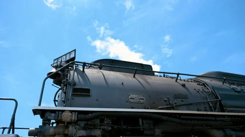 Close up shoot of Historic Union Pacific Big Boy steam locomotive. Naperville Stock Footage 340541085