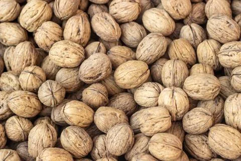 Close-up shoot of nuts on the box Stock Photos