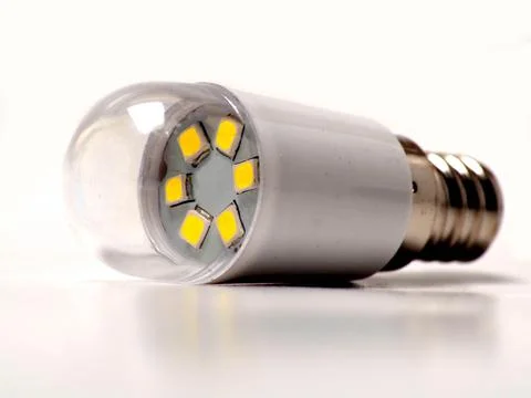 Close up shoot of white small led lamp with e12 socket Stock Photos
