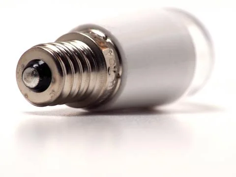 Close up shoot of white small led lamp with e12 socket Foto stock