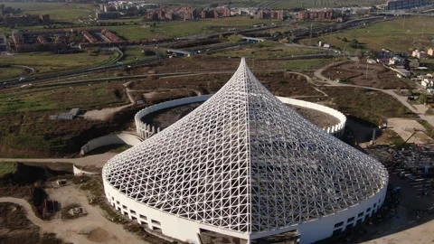 Close-up shooting with a drone on the Vela Designed by Calatrava City of Rome Stock Footage 147680128