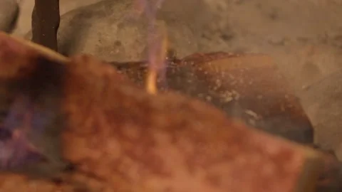 Close-up shooting. Macro. Grey cobblestones. The hearth, the warmth of the fire, 스톡 동영상 132626227