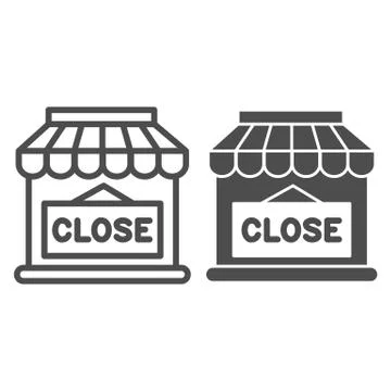 Close shop line and solid icon, market concept, Store with closed sign on white Illustrazione stock