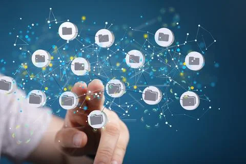 A close up shot of a 3d cloud computing concept.Abstract cloud connection tec Stock Illustration