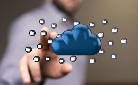 A close up shot on a 3d cloud computing concept, Abstract cloud connection te Stock Photos