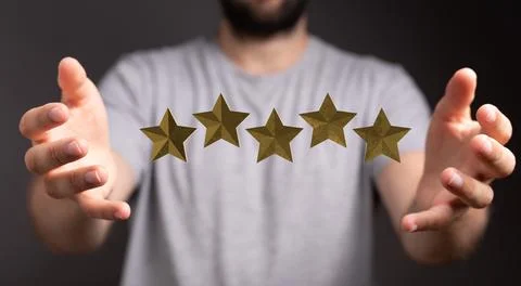 A close up shot on a 3d render Feedback, review and rating concepts in a man' Foto stock