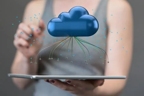 A close up shot of the 3d render Ui of Cloud Computing Technology Internet St Foto stock