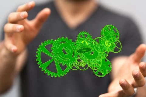 Close-up shot of 3d rendered high tech eco-green infinity computer technology Stock Photos