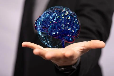 A close up shot on a 3d Wired brain illustration - next step to artificial in Foto stock