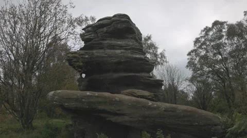 Close-up shot of abstract rock formations to explore at Brimham rocks Video stock 334271077