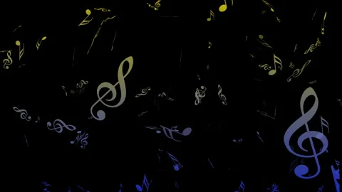 In a close up shot against a dark background, multi colored notes and a treble Stock Footage 254796354