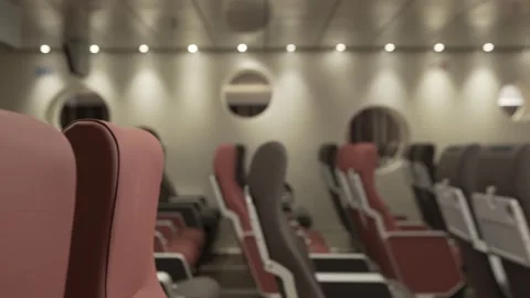 Close up shot to aircraft type ship seats Stock Footage 264569137