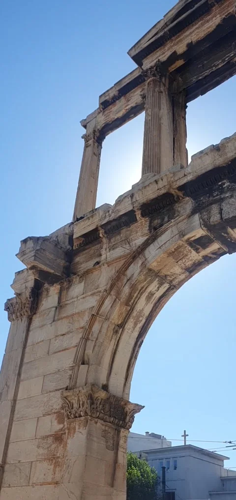 Close Up Shot of Ancient Greece Monument Hadrian's Arch in Athens Greece Stock Footage 232829650