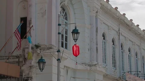 Close Up Shot and Low Angle Shot of Penang's Government Building Stock Footage 48134614