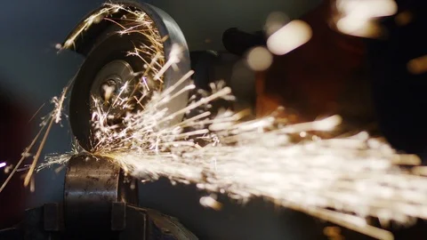 Close shot of angle grinder on metal, in slow motion Stock Footage 102527868
