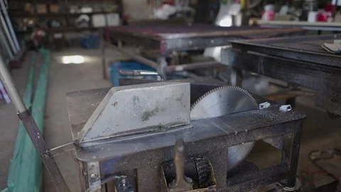 Close up shot of an angle grinder in a metal factory in Koh Tao, Thailand Stock Footage 232586502