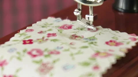Close up shot of antique Sewing machine model in action with dreamy effect Stock Footage 52905742