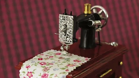 Close up shot of antique Sewing machine model in action with dreamy effect Stock Footage 52906702
