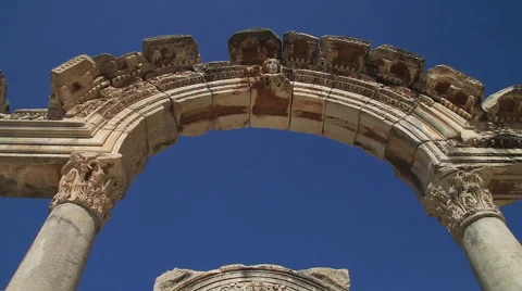 Close up shot of the Arches of the Temple of Hadrian in Ephesus Stock Footage 42153375