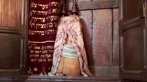 Close up shot of the Aron Kodesh (Hekhal), the cupboard for storage of the Torah Stock Footage 47795613