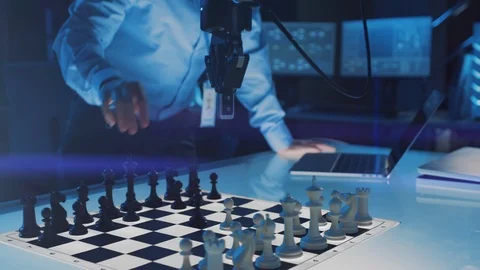Close Up Shot of a Artificial Intelligence Operating a Futuristic Robotic Arm Stock Footage 105348986