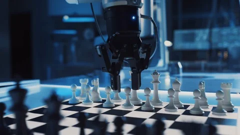Close Up Shot of a Artificial Intelligence Operating a Futuristic Robotic Arm Stock Footage 105351554