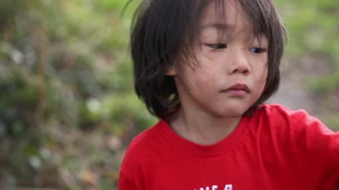 A close up shot of an Asian boy pulling his mother in the park. Stock Footage 171241025