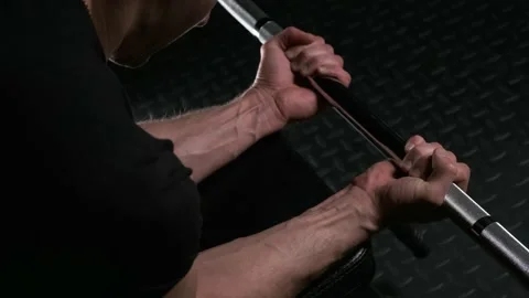 Close shot of athletic man doing wrist bending Video stock 142279871