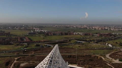Close up shot back to the Vela Designed by Calatrava City of Rome Stock Footage 147680268