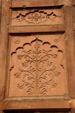 Close up shot of bas relief etching on wall at Red Fort in Delhi, India, Asia Stock Photos