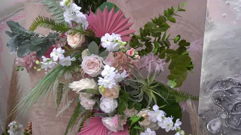 Close shot of beautiful flower composition. Wonderful roses of different color Stock Footage 148735870