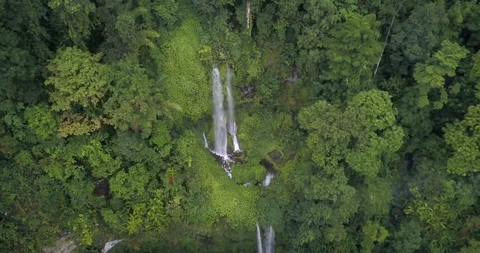 Close up shot of beautiful twins waterfall in the forest jungle Stock Footage 129386038