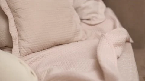 Close up shot of bed sheet hotel room Stock Footage 168128516