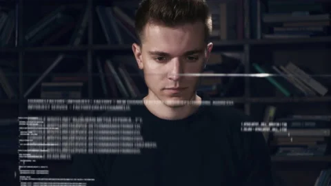Close up shot of big data programmer working with program code Stock Footage 152702493