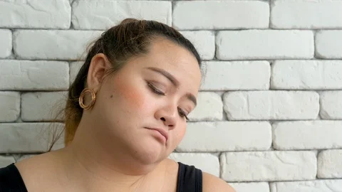 Close up shot of big size or plus size girl show emotion of exercises boring Stock-Footage 120718766